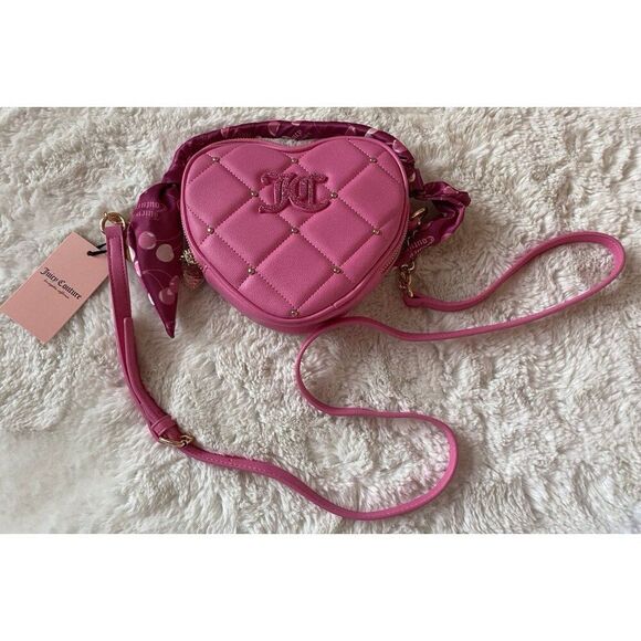 Juicy Couture Holding the Line Cherry Scarf Heart Crossbody Bag Raspberry Pink - Picture 1 of 14